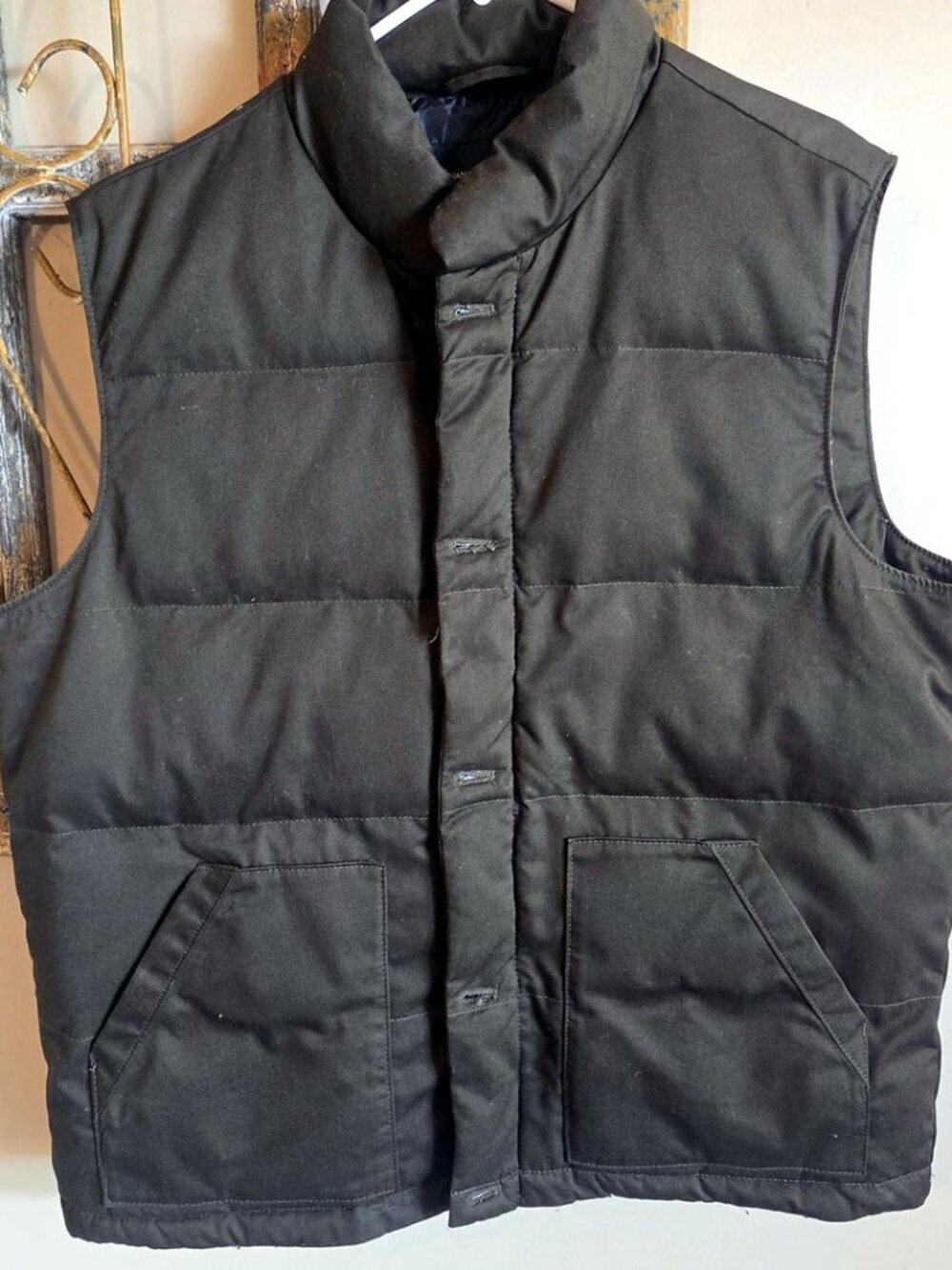 Banana Republic Men's Quilted Puffer Vest Charcoal Gray Full Zip Size XL